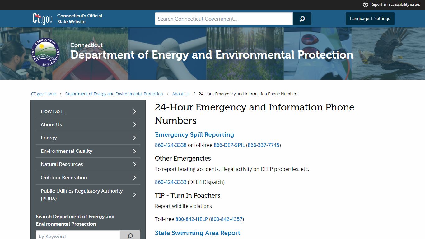24-Hour Emergency and Information Phone Numbers - ct